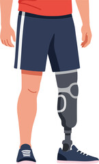 A man standing confidently with a prosthetic leg wearing casual sports attire, showcasing determination and resilience in a flat vector illustration