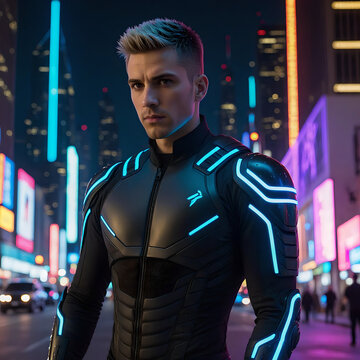 Tech-Enhanced Warrior: Battle-Ready in a Neon-Lit Metropolis