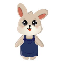 Cute happy bunny. Cartoon rabbit character for greeting card, invitation, stickers. Vector illustration.