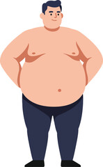 Fototapeta premium Plump man standing confidently with hands on hips in a flat design style, showcasing body positivity in vector art