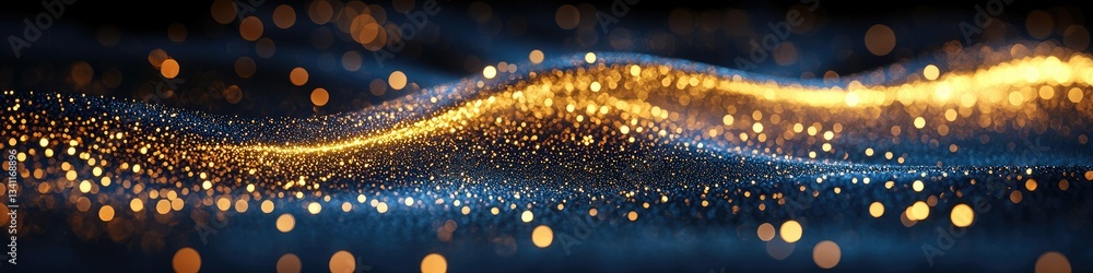 Poster abstract digital image showing glowing bokeh particles and waving lines