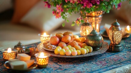 Aromatic Evening Feast: Ramadan Sweets and Warm Candlelight