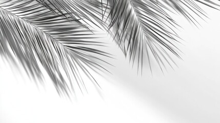 Obraz premium Monochrome Palm Fronds Shadows Minimalist White Background Design