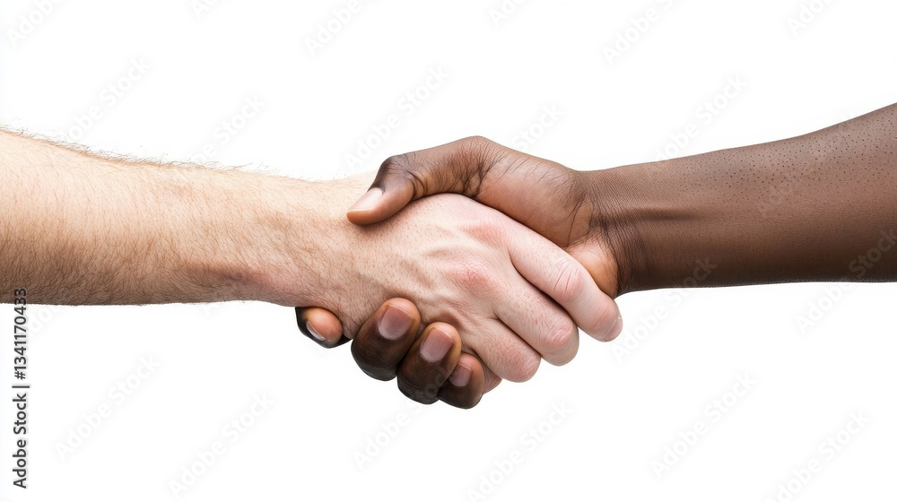 Poster diverse hands shaking in unity representation of teamwork and partnership