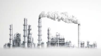 Obraz premium Industrial Complex: A Monochromatic Depiction of Refinery