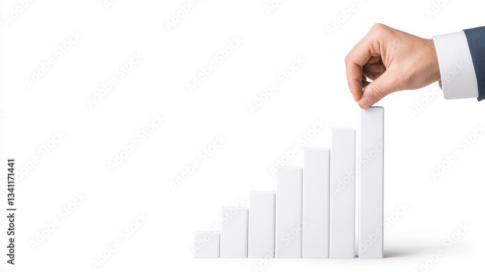 Poster hand selecting block in a series of increasing white bar graphs