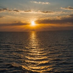 Fototapeta premium A golden sun sinking on the horizon, casting warm amber rays across a white backdrop.