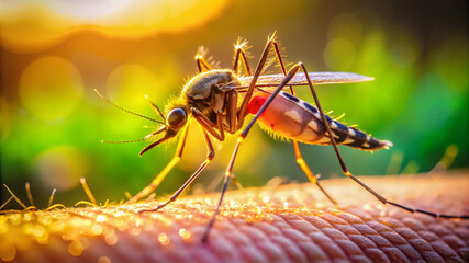 Close-up of a mosquito on human skin