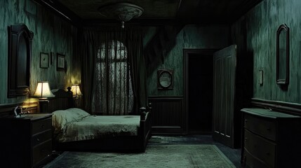 interior of a hotel room, old room, old hotel