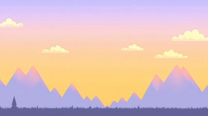 Fototapeta premium Serene Pastel Mountains at Sunrise - A Peaceful Landscape Illustration