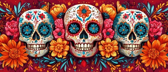 Fototapeta premium Celebrate dia de los muertos mexico art colorful intricate high fidelity