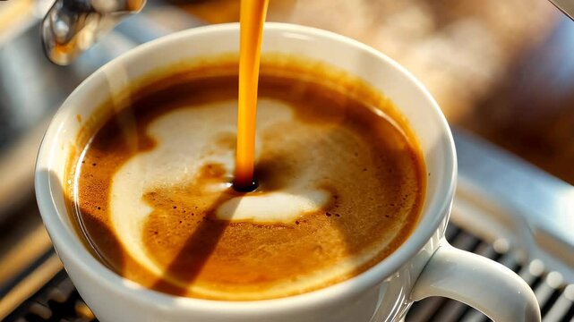 Aromatic Pour: A stream of rich, steaming coffee cascades into a pristine white mug. An inviting, close-up captures the essence of a comforting moment.