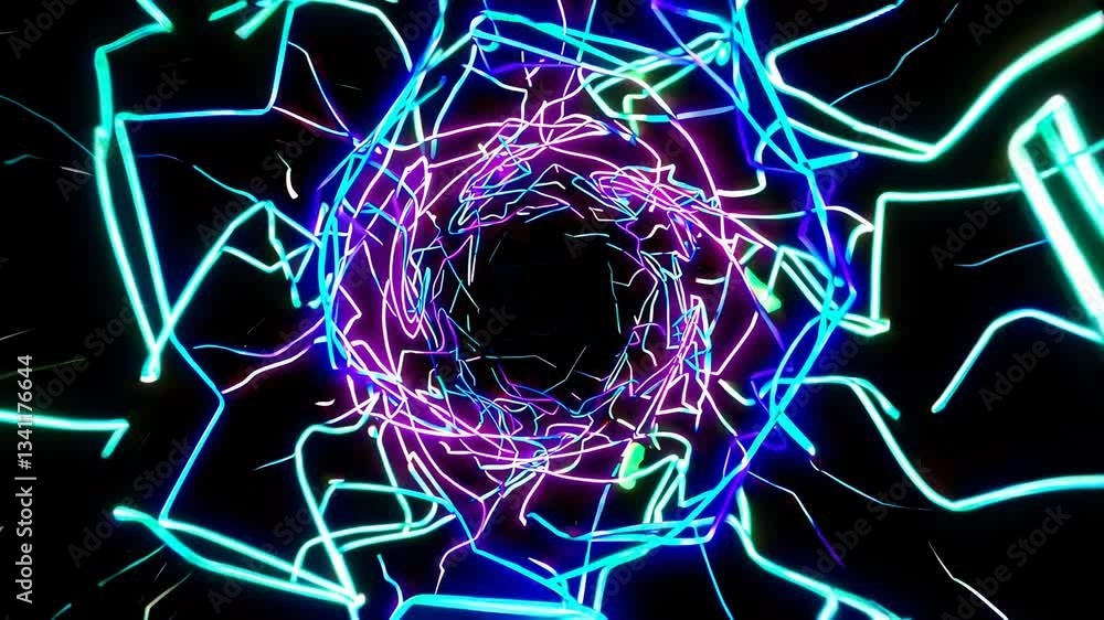 Aufkleber neon lines rotating around a black hole creating a colorful vortex. abstract motion graphics concept