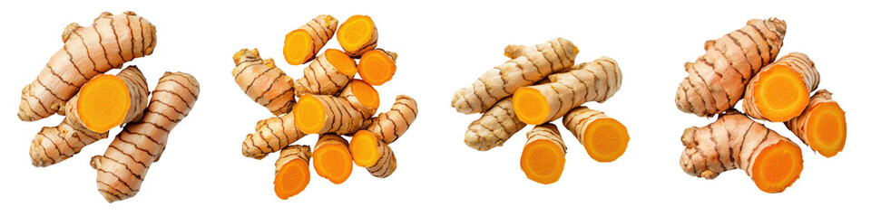 Fresh vibrant turmeric roots and segments showcasing the natural earthy orange yellow hues of this versatile nutritious spice
