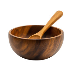 A wooden bowl with a spoon, in a simple and elegant style on a transparent  background. png