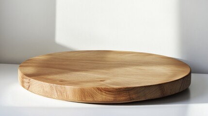 Round wood table white background. Generative AI