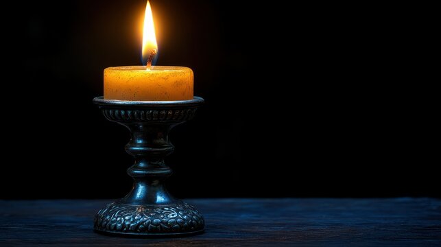 Single candle in antique holder (1)