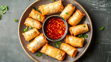 Fresh fried rolls filled with red cabbage and carrots served with sweet chili sauce