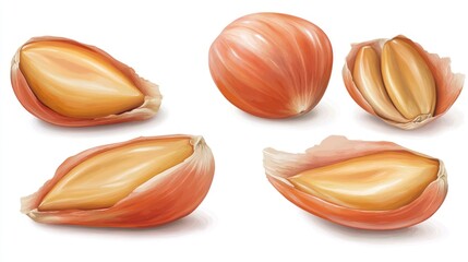 Fototapeta premium Single Garlic Cloves Detailed Illustration White Background