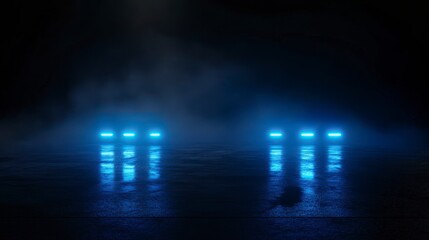 Abstract Neon Light Technology Design. Futuristic Lighting and Reflections on a Wet Concrete Floor. Modern Illumination Techniques and Creative Lighting Solutions. 