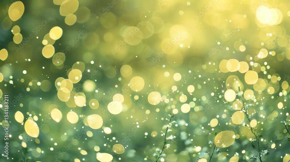 Poster abstract nature background with soft green and yellow bokeh.