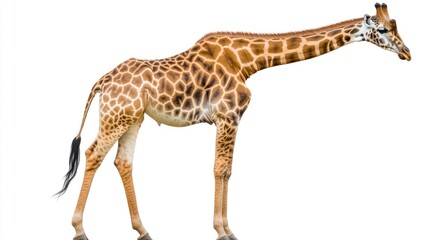 Obraz premium A giraffe standing on white background. (1)