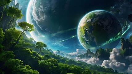 Harmony of Worlds A Lush Forest Under Celestial Skies (2)