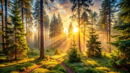 Obraz premium Sunlit Forest Path at Dawn