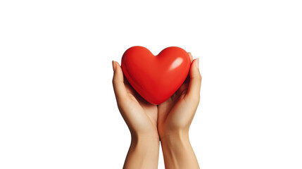 Fototapeta premium Red Heart Held by Hands on PNG Transparent Background 