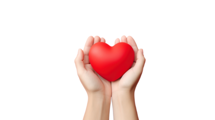 Red Heart Held by Hands on PNG Transparent Background