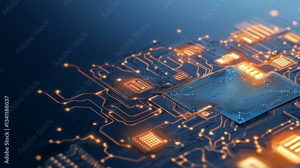 Poster an abstract blue tech concept symbolizes digital innovation for use in business or science backgroun