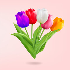 A bouquet of flowers with a variety of colors including purple, pink, white, orange, and yellow isolated soft pastel background. Minimalistic artwork. Vector