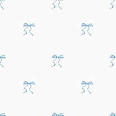 Seamless simple pattern with blue ribbon bows