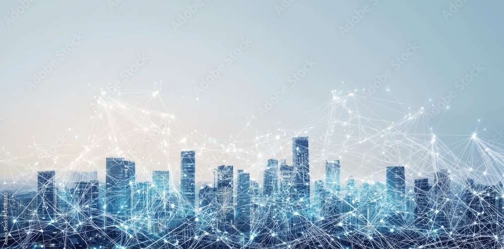 Poster abstract technology serves as the background for global business and communication concepts