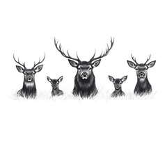 Sketch of a deer herd with antlers in a natural setting