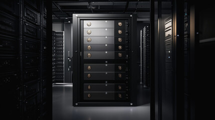 A digital vault secured with multiple encryption layers, cybersecurity program, photo style