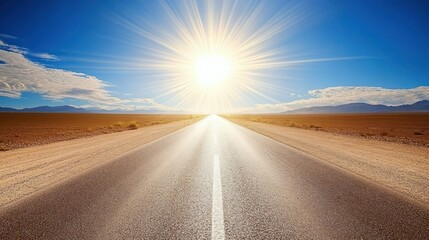 Naklejka premium Sunny desert highway stretches to horizon