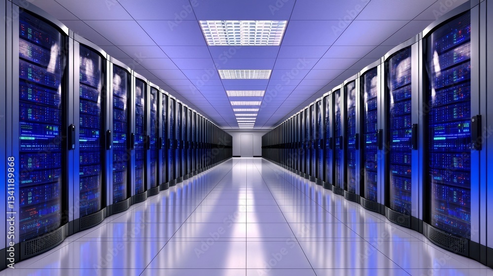 Aufkleber the internet of things is visualized through a modern data technology center, where server racks are