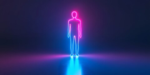 Glowing neon silhouette of a human figure