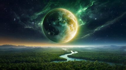 Harmony of Worlds A Lush Forest Under Celestial Skies (2)