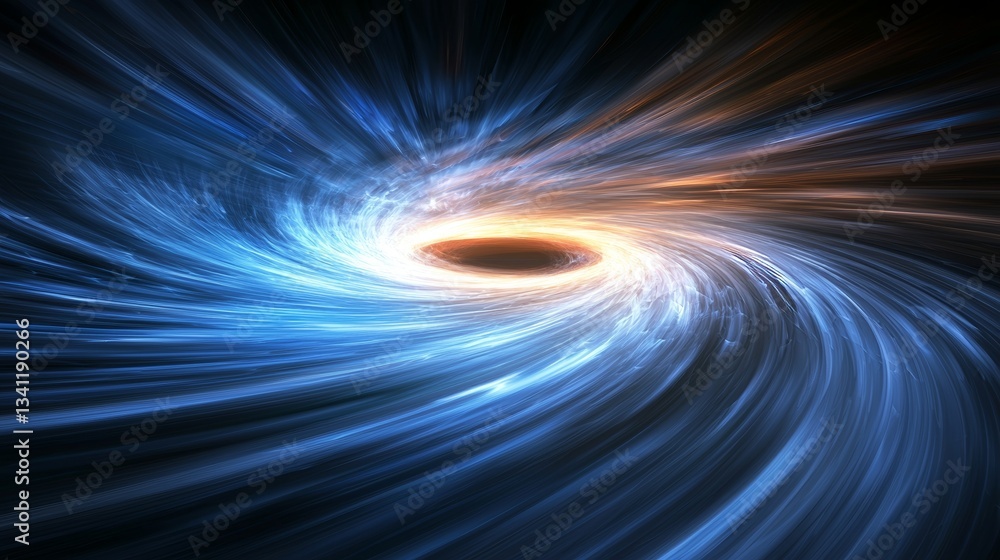 Poster digitization concept represented by an abstract road filled with blue light trails indicating data t