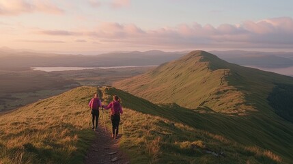 Obraz premium Generative Ai assists a hiker in helping their friend reach the mountain's peak