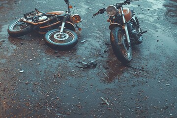 Several motorcycles are positioned on the side of the road, perfect for themes involving travel and adventure