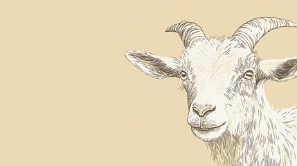 Minimalist goat drawing, half-filled with cream color, humorous theme