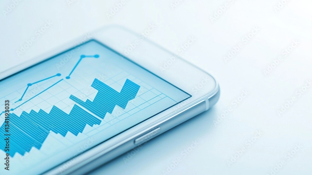 Poster smartphone displaying financial graphs and data analysis trends