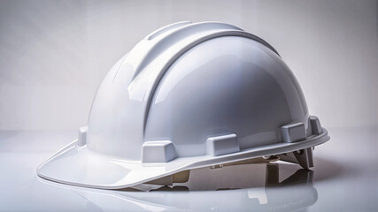Fototapeta premium White construction helmet on reflective surface