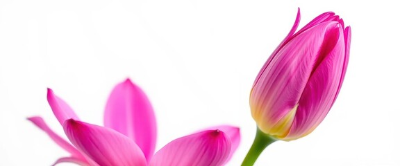 Fototapeta premium A single vibrant bloom, petals unfurled, set against a pure white backdrop, leaf, close-up