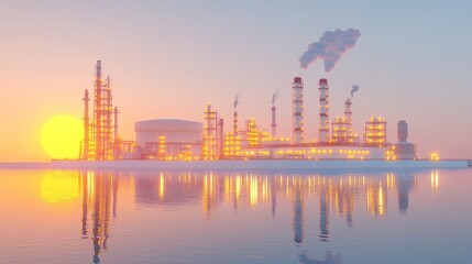 Obraz premium Sunset Over Industrial Refinery Complex