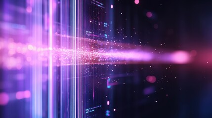 Obraz premium A vibrant, abstract depiction of light beams and colorful particles, suggesting themes of technology, data, and digital innovation.