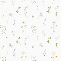 Watercolor seamless floral pattern with abstract delicate wildflowers
